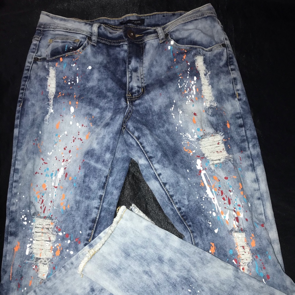 Paint splatter ripped jeans